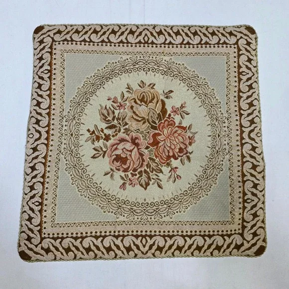 Hans Collection Pillow Cover 19x19 Beige Floral Tapestry Woven Vintage Chic Core