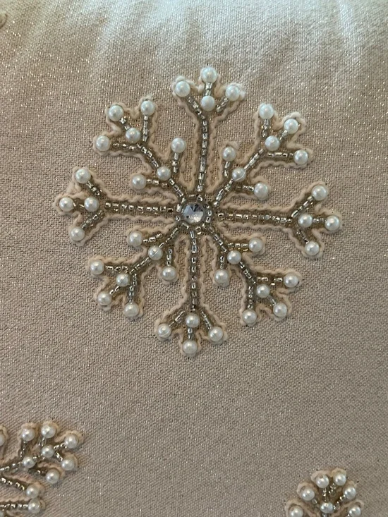 Beaded Cream Colored Snowflake Pillow