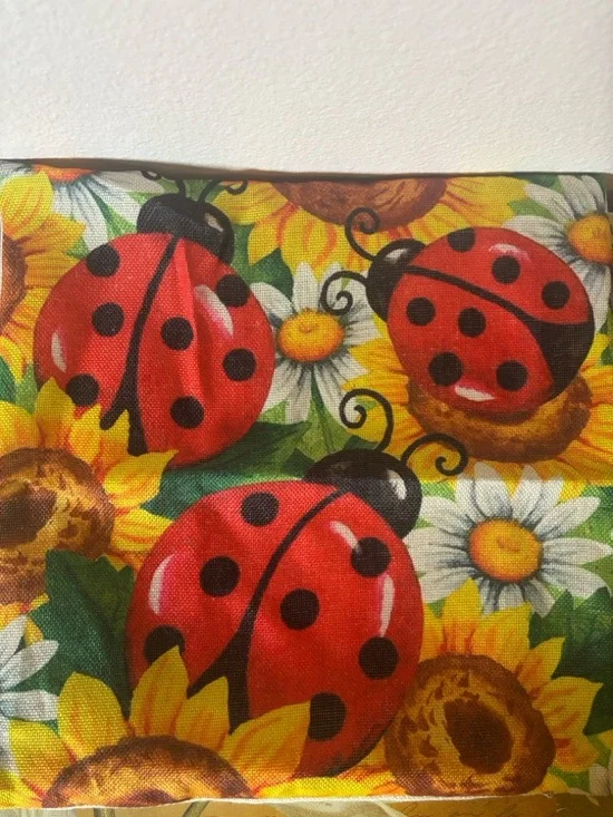 Ladybugs and Sunflowers Throw Pillow Cover 15”X15”