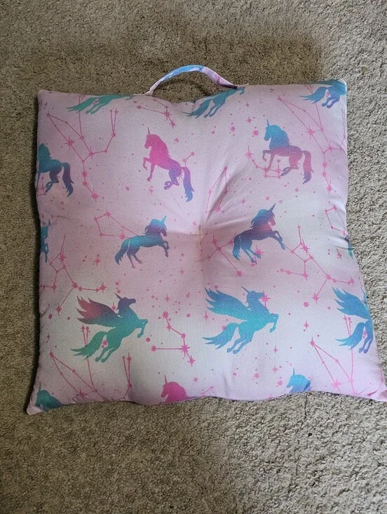 Chair Cushion Throw Pillow W/ Handle 17 X 17 - Unicorn & Stars Design