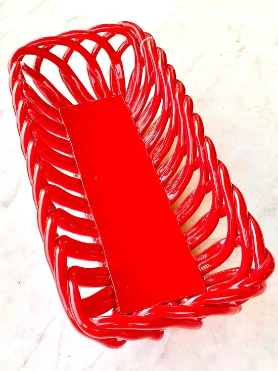 THE PIONEER WOMAN RED LATICE Woven GLAZED STONEWARE BREAD BASKET 14 IN