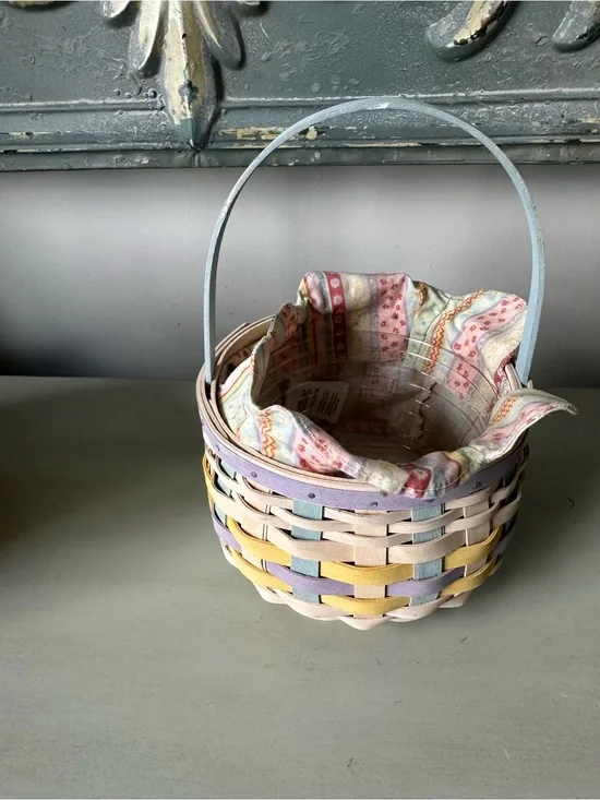 Longaberger white wash colorful pastel Easter basket with liner protector