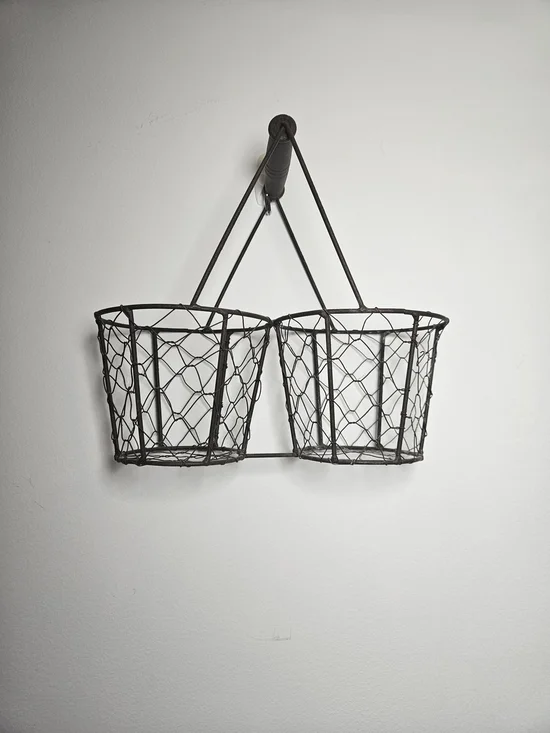 Rustic Metal Double Basket For Gathering Or Use It As A Planter Basket