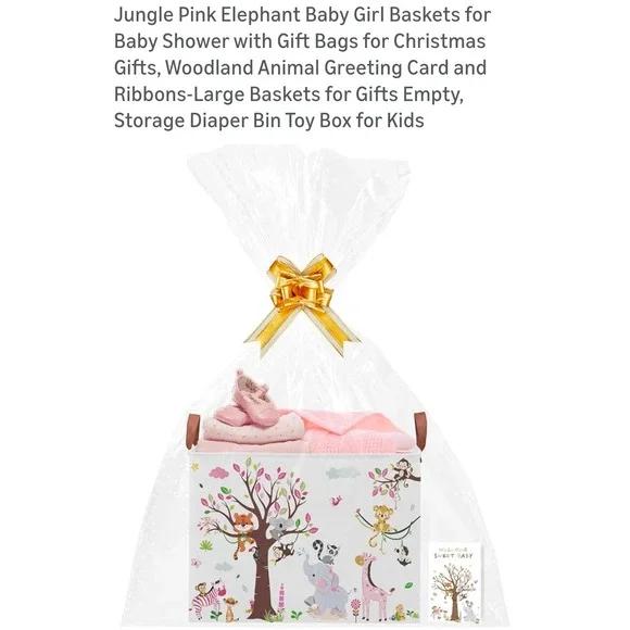 Jungle Pink Elephant Baby Girl Baskets for Baby Shower Gift‎