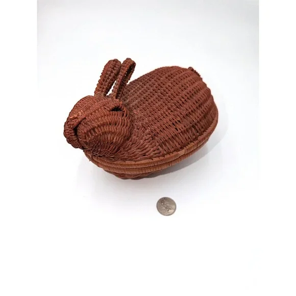 Bunny Basket Woven Lidded Trinket Box Small Brown Decorative Storage Handmade