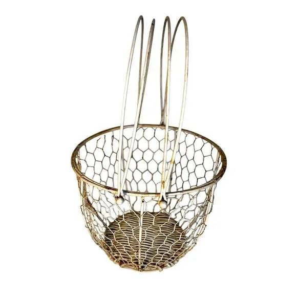 Vintage Wire & Wicker Basket with Handles Egg Basket Cottagecore Grannycore
