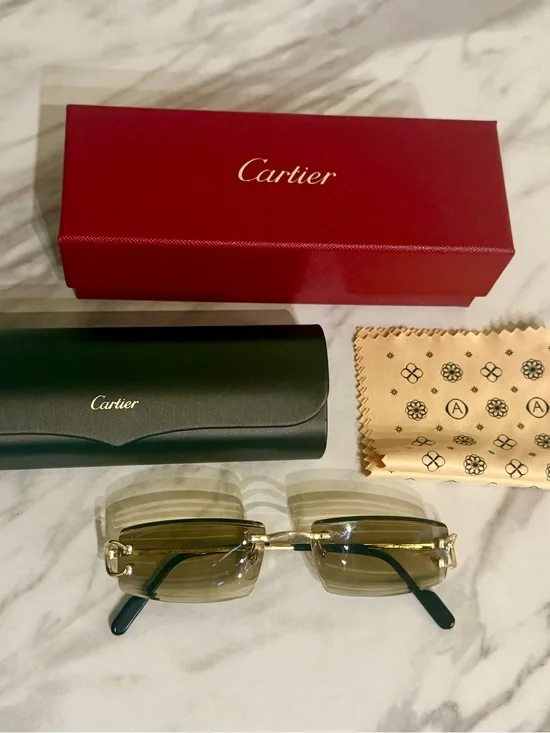 Cartier Rimless Sunglasses in Gold with Brown Tinted Lenses