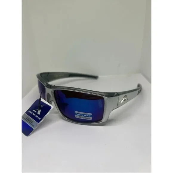 Arctic Blue Mirrored Blue Lens Wrap Sunglasses UV400 Protection