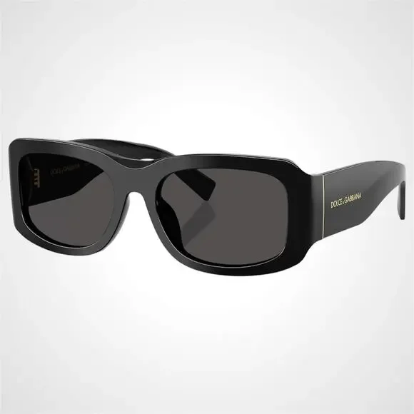 New Dolce & Gabbana Sunglasses Black Rectangle Square Gold Gray Lens New
