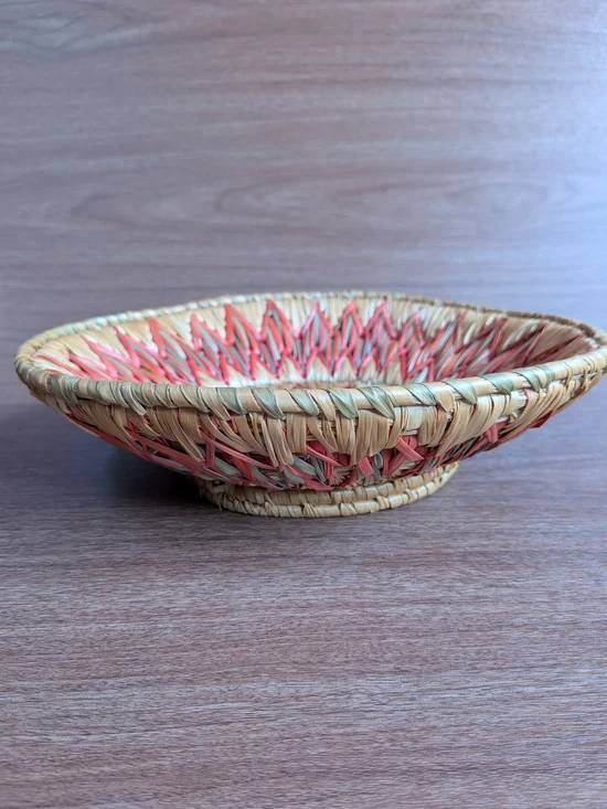 Handwoven Natural and Coral Decorative Serving Bowl