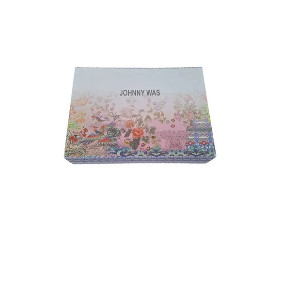Johnny Was Floral Bird Print Magnetic Gift Box with Pink Ribbon 14x10.5x3