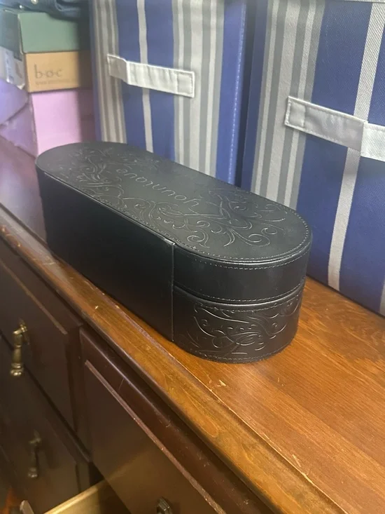 Leather Eyewear Case with Embossed Design - Black