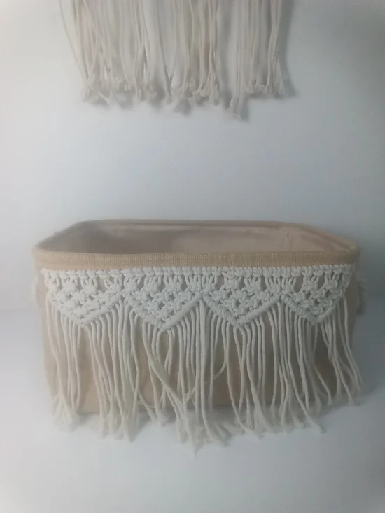 Urban Outfitters Natural Canvas Basket with  Macramé Fringe