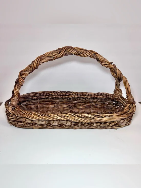 Rectangular Twig and Wicker Gathering Basket Large 21”x8”X12” Brown Vintage