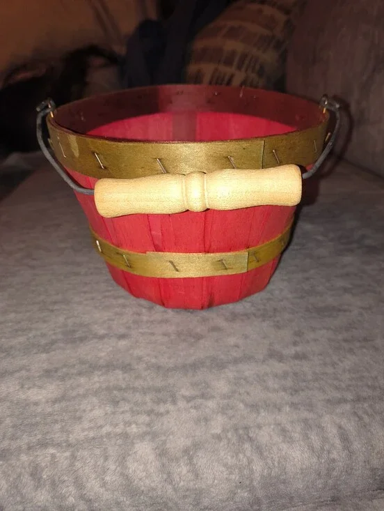 Red Rustic Wooden Accent Bucket with Handle