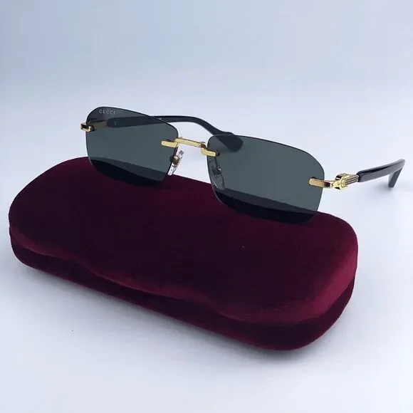NEW Gucci GG1221S 001 Gold Black Grey Square Men Sunglasses
