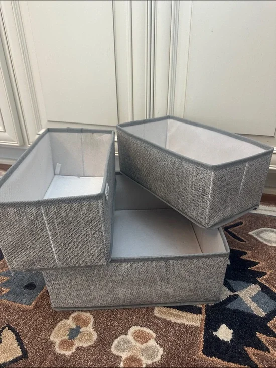Grey Fabric Storage Bins - Set of 3