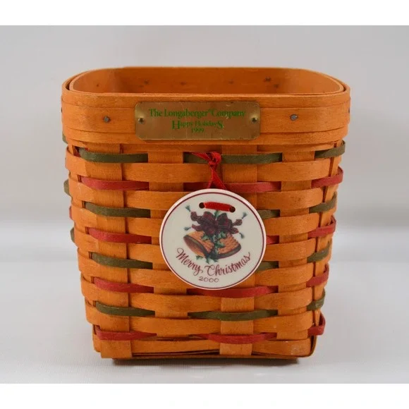 Vintage 1999 Longaberger Happy Holidays Basket Red &‎ Green Accents