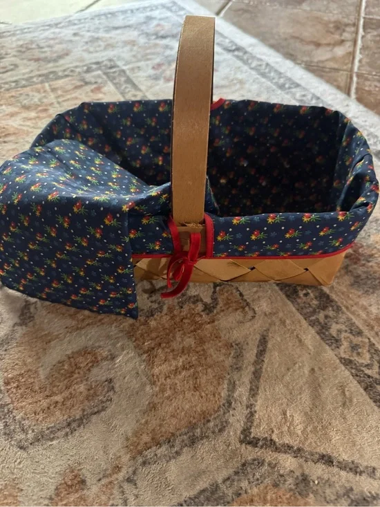 Blue Floral Lined Woven Handle Basket for Kids