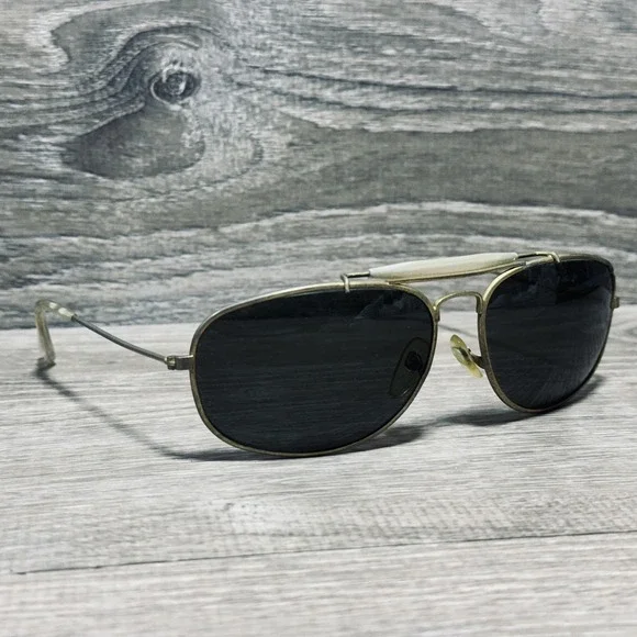 Sunglasses Mens Gold Black Aviator Double Bridge‎ Metal Wire Frame Classic Vtg