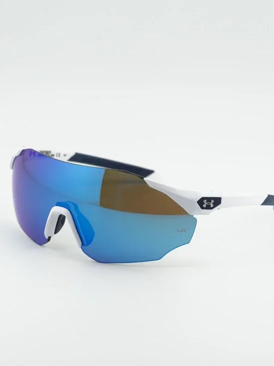 Under Armour UA HAMMER/F 0YO6 W1 Sunglasses White Shield Frame, Blue Lenses