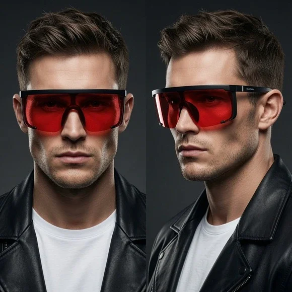 Men Shield Sunglasses Ideal For High-Speed Cycling Outdoor Sports Red Lens Gafas