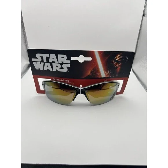 Star Wars Kids  Wrap Sunglasses Black Frame Gold Mirrored Lenses UVA/UVB KM0416