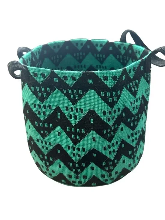 Green & Black Zigzag Knit Storage Basket