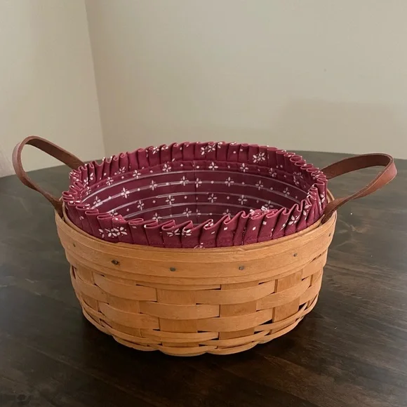 Longaberger Round Basket With Leather Handles 1996