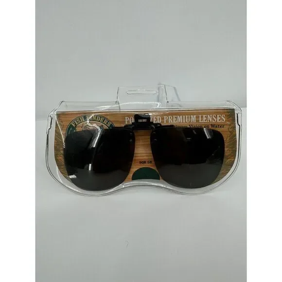 Fish Finders‎ Polarized Full Frame Sqr 58 Gray Clip On Premium Sunglasses New