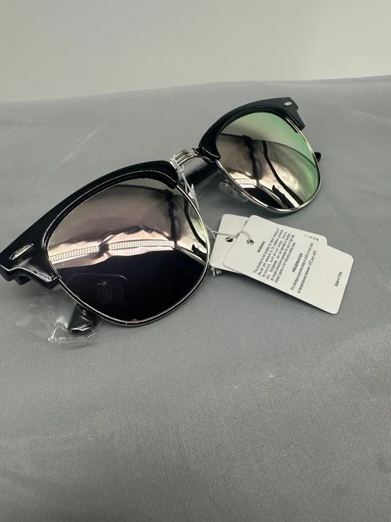 Black clubmaster sunglasses with mirrored lenses