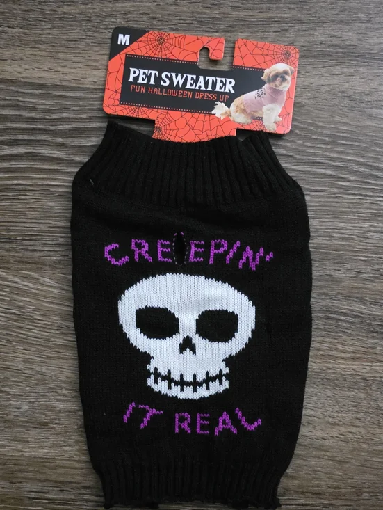 Black Halloween Skull 'Creepin' It Real' - Medium Pet Sweater