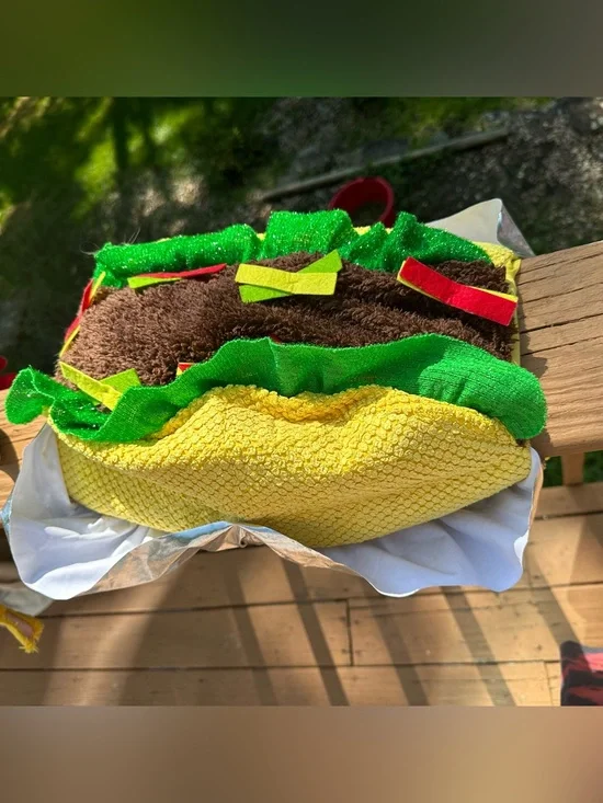 Dog Taco Costume Size Medium Plush 3D Food Halloween Pet Costume Silver Wrap