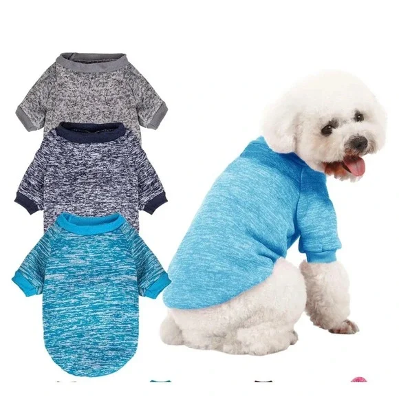 Moirig 3 Pack Dog Sweater XXS Small Puppy Clothes Grey Navy Blue Space‎ Dye Knit