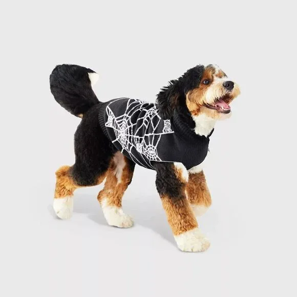 NEW Spiderweb Sweater Dog Pet Halloween Costume Size Large (Up to 80 lbs) Black