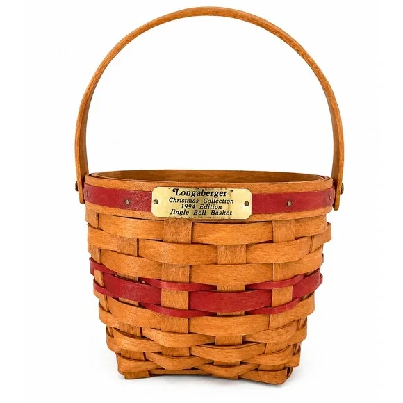 VTG Longaberger Christmas Collection 1994 Jingle Bell Basket w/ Imperial Stripe