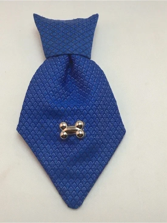 Blue Pet Tie with Silver Bone Accent