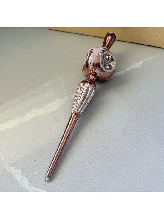 Commodore Handblown Glass Pink Christmas Tree Topper Romania Original Box Vntg