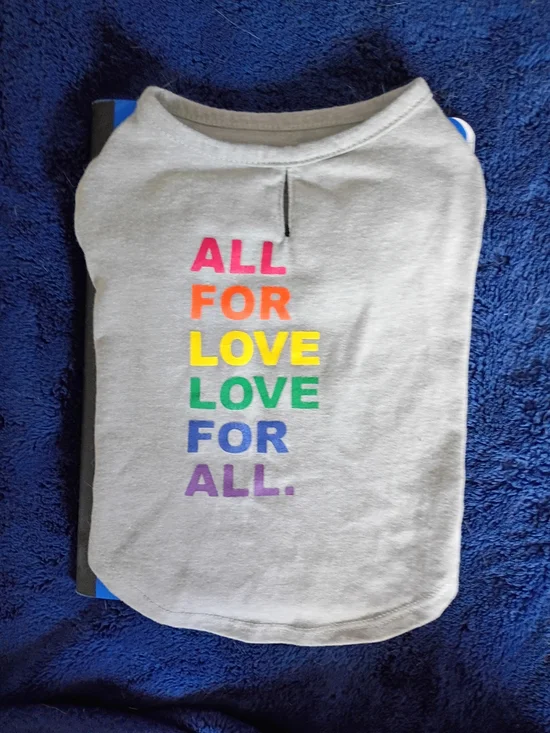 Dog/Cat Grey Tee with Text Rainbow 'All For Love'  Gay Pride