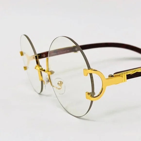 Round Rimless Clear Lens Men Sunglasses Gold Frame Hip Hop Style Buffs Migos New