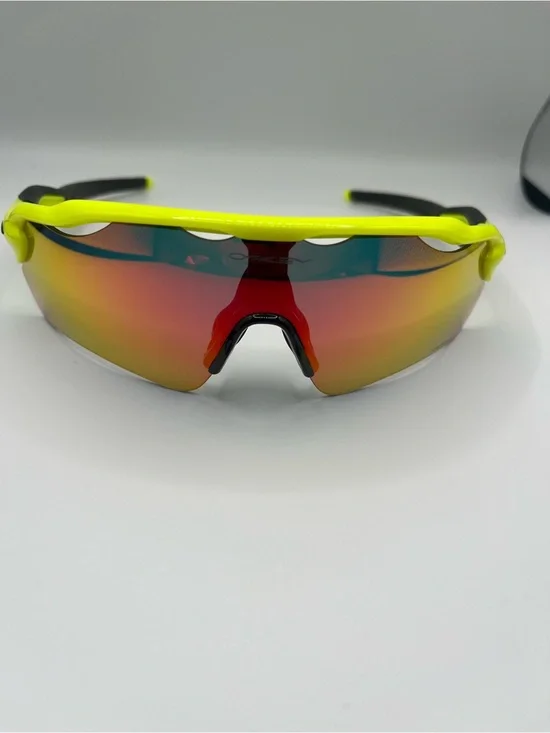 Men's High-Visibility Yellow Sports Sunglasses with Red Mirrored Lens