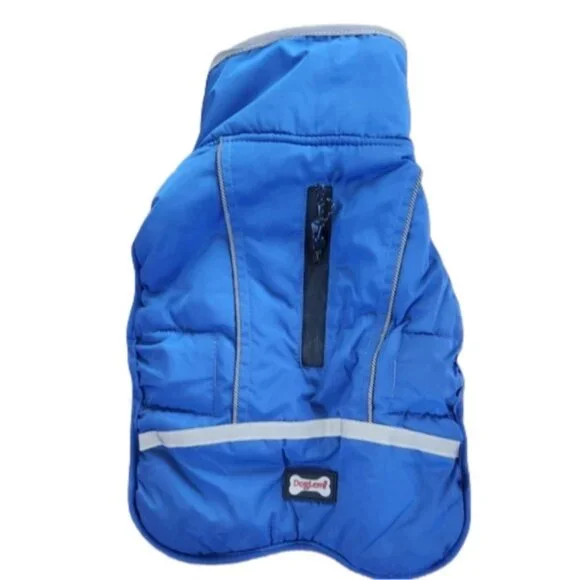 Blue Small Dog Coat‎ with Reflective Stripes Nwot Doglemi