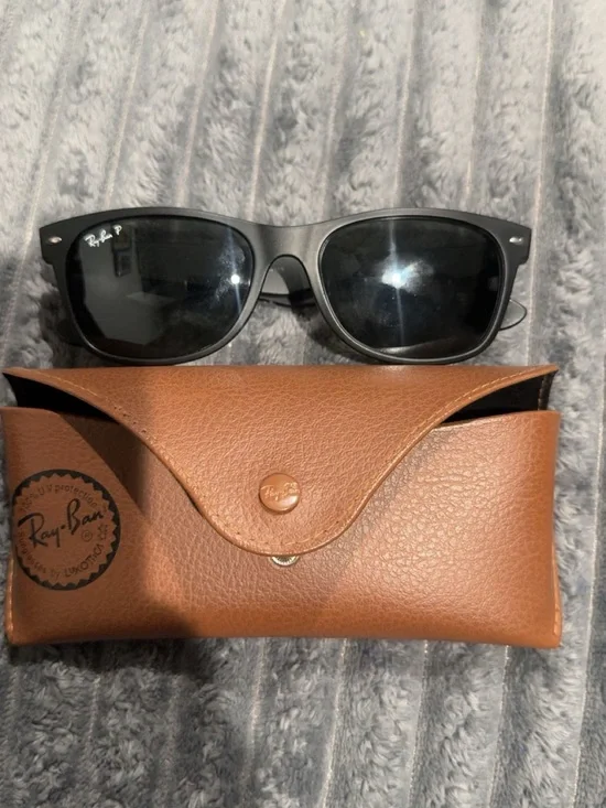 Ray-Ban Men's Black Sunglasses with Brown Leather Case
