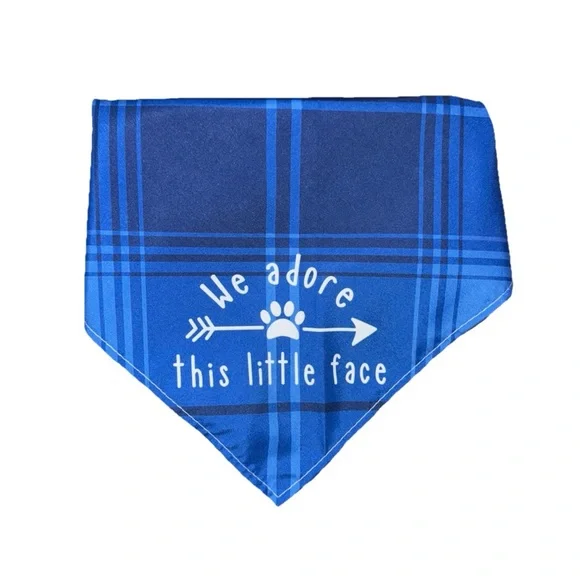 Pet Bandana Blue with Caption “We Adore This Little Face” OS
