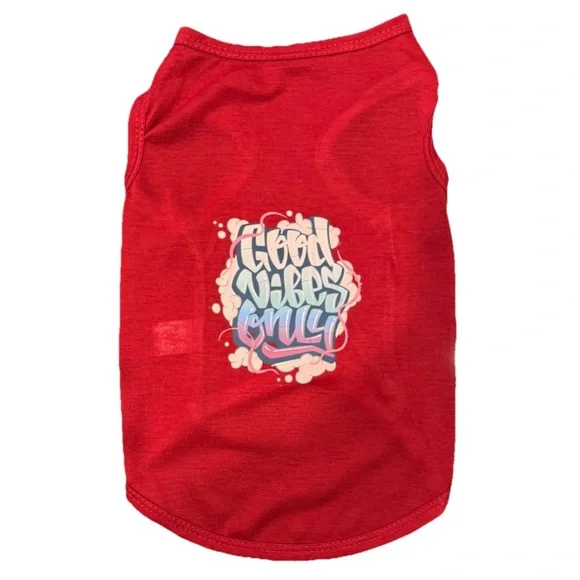 Dog T-Shirt with Graphic “Good Vibes Only” Red Wine Size Medium NEW