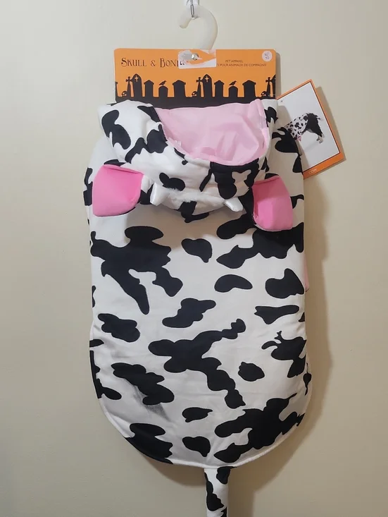 Skull and Bones-Dog Cow Costume - White & Black with Pink Accents.  XL. NWT