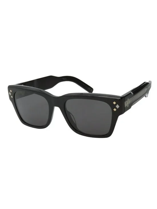 Dior Diamond Sunglasses Black Silver Acetate Metal Rectangular Eyewear