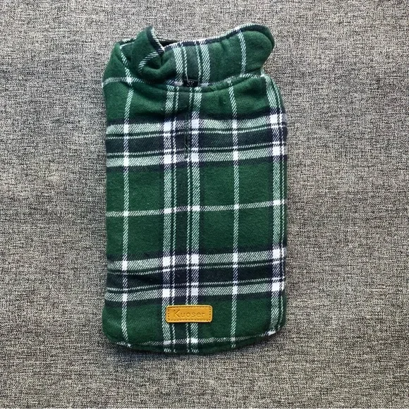 NWOT Kuoser Waterproof Reversible Dog Coat Winter Jacket Green Plaid Black XS
