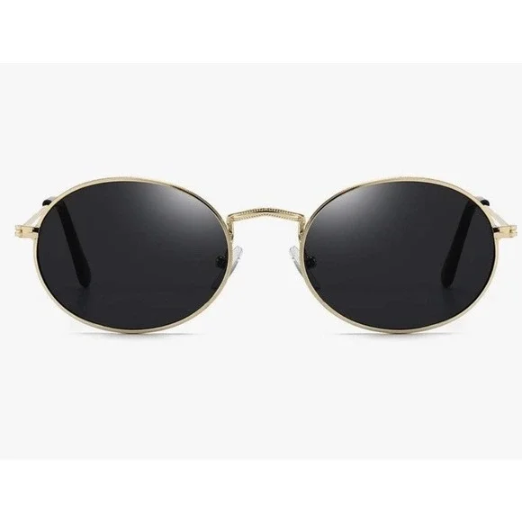 Dollger Retro Oval Sunglasses Gold Metal Frame Black Lens‎ RY027 Vintage Style