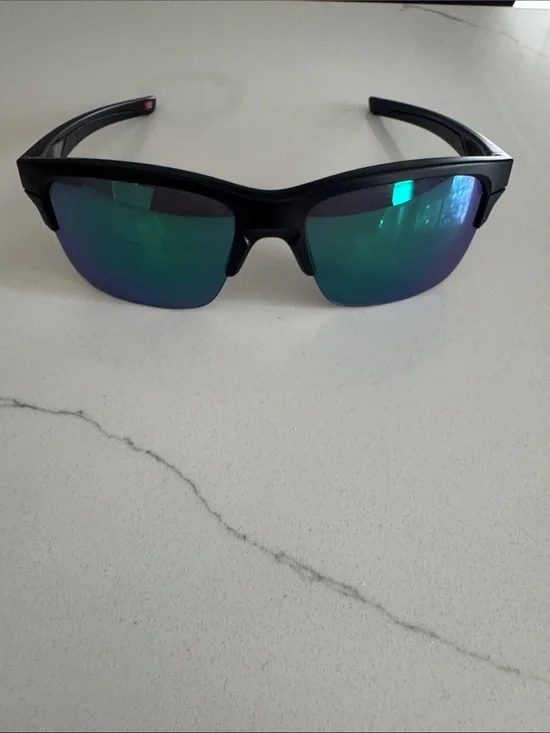 Oakley Black Sunglasses with Green-Blue Mirrored Lenses